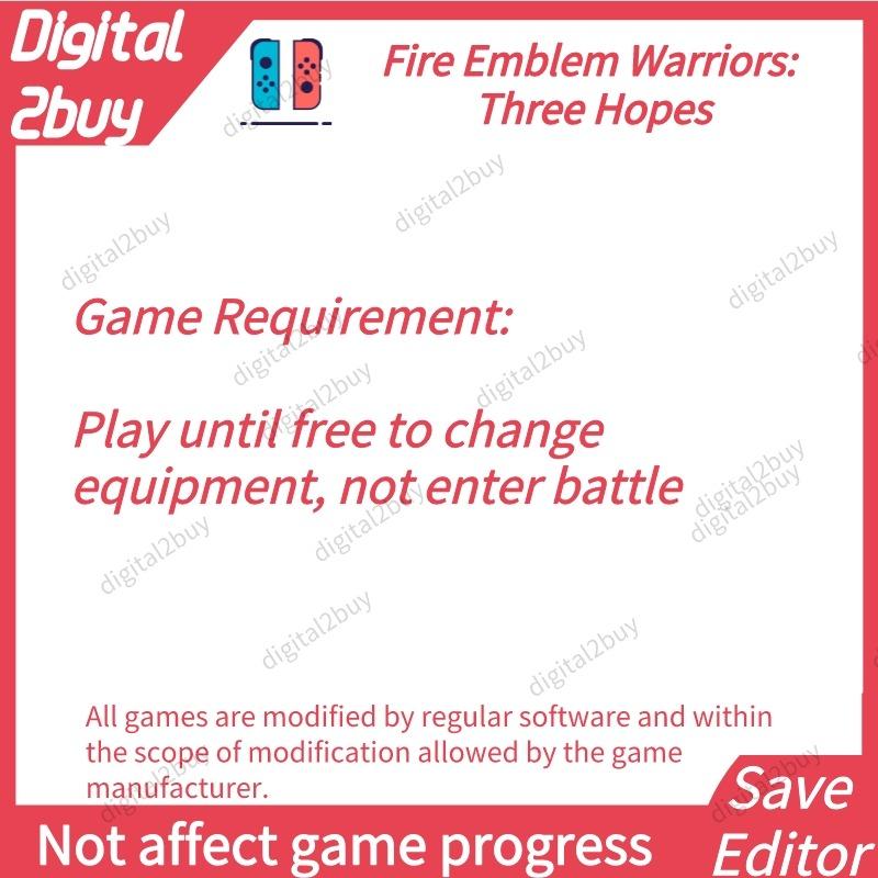 Fire Emblem Warriors: Three Hopes Save Editor FEW3H Save Modding switch (Category: Nintendo) located in Manila. Submitted by digital2buy.com-ph (Listing ID 1168565119, Image 3). Description: one option---280PHP At least four options---1120PHP All options 3500PHP ------------------------ 1. Money MAX 2. Renown MAX 3. All Stat-Boosting Items*99 4. All Seals*99 5. All Cooking Recipes*99 6. All Gifts*99 7. Vanguard Whistle*1 8. Merc whistle*1 9. All 