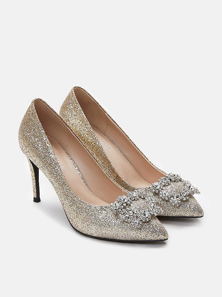 Gold sparkly sales court shoes