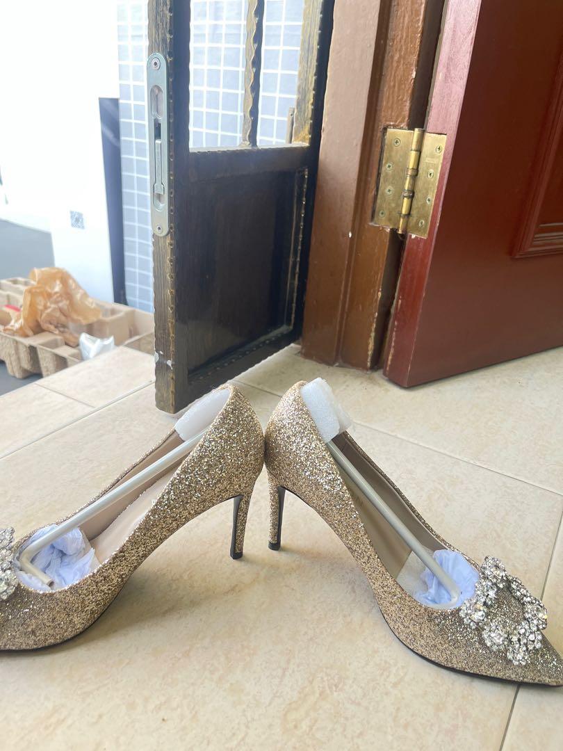 Gold sparkly kitten heels hot sale