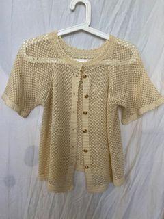 Gold knit cardigan with gorgeous rose buttons, cottage core