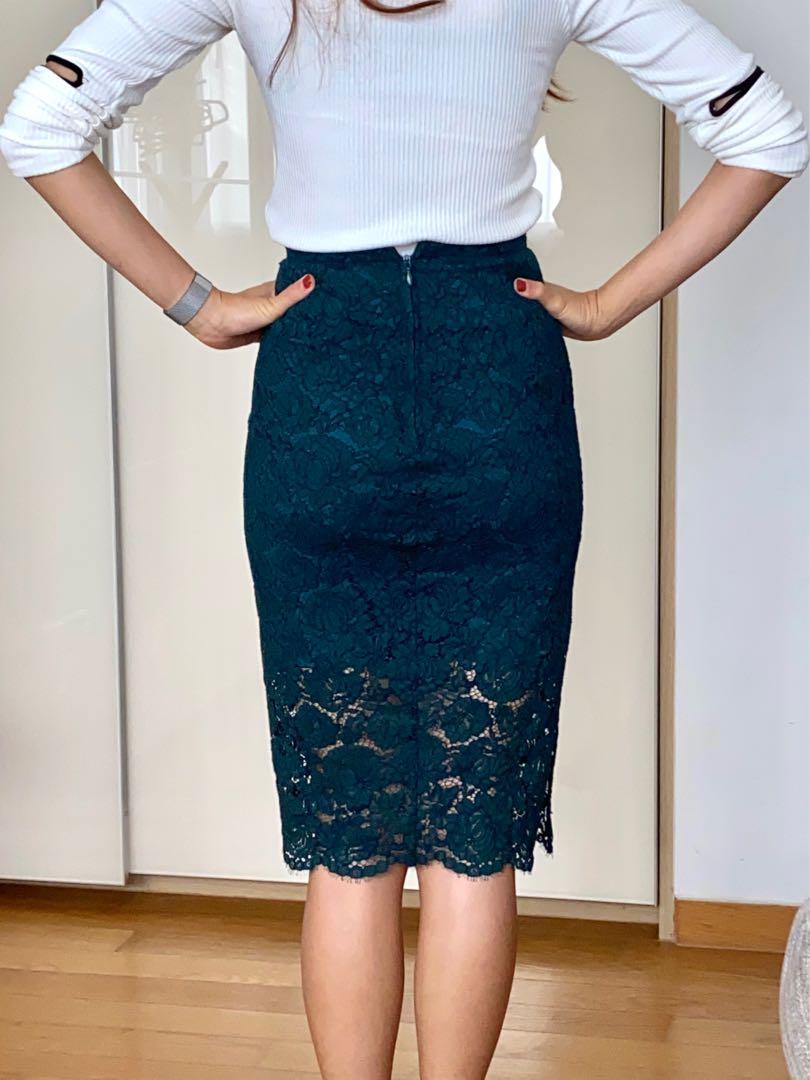Green pencil deals skirt lace