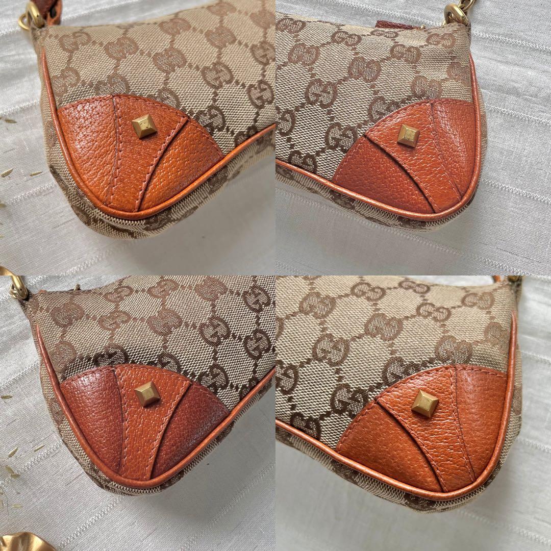 GUCCI Monogram Horsebit Nail Chain Pochette Orange 792455