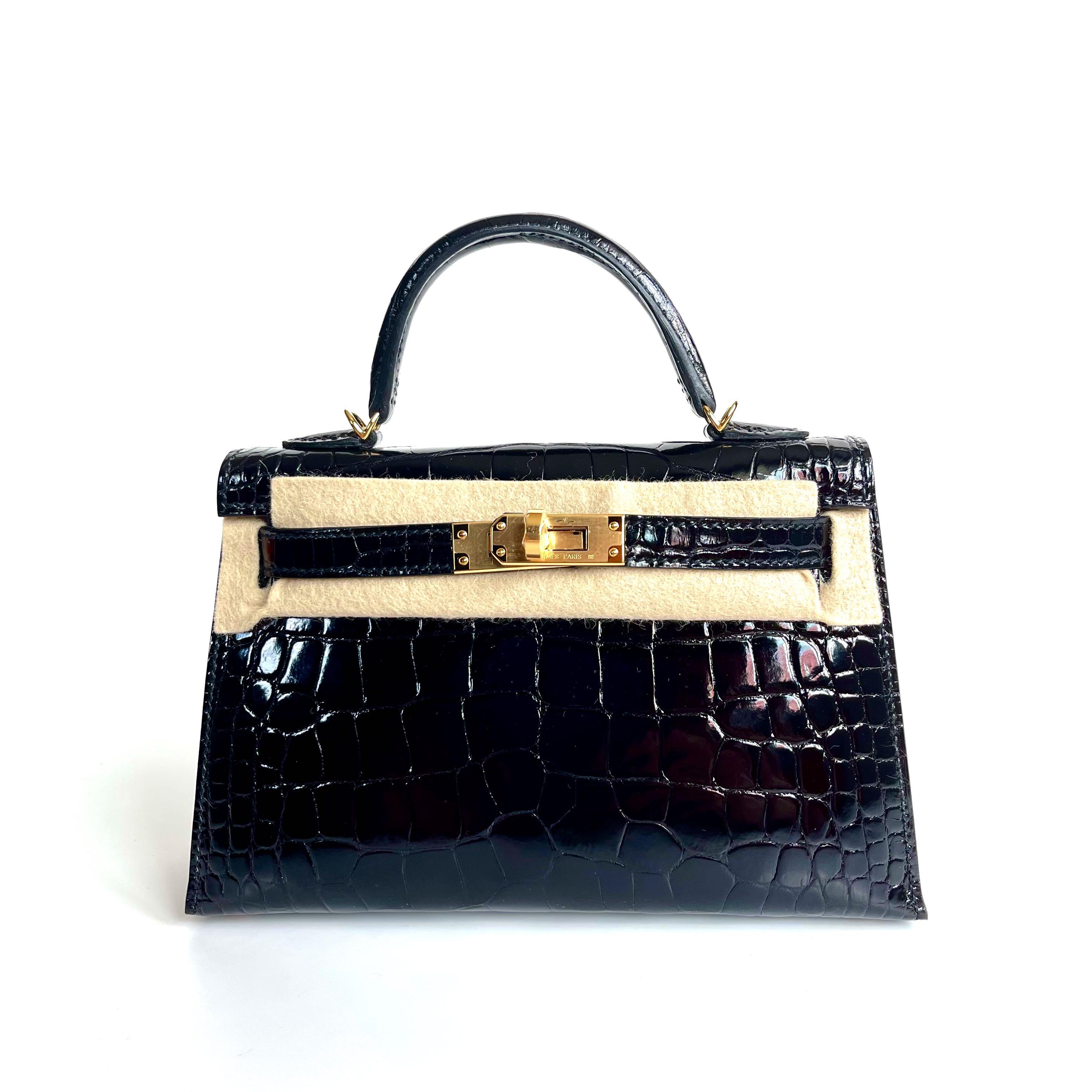 Hermès Kelly Mini 20 Shiny Alligator Black GHW - Kaialux