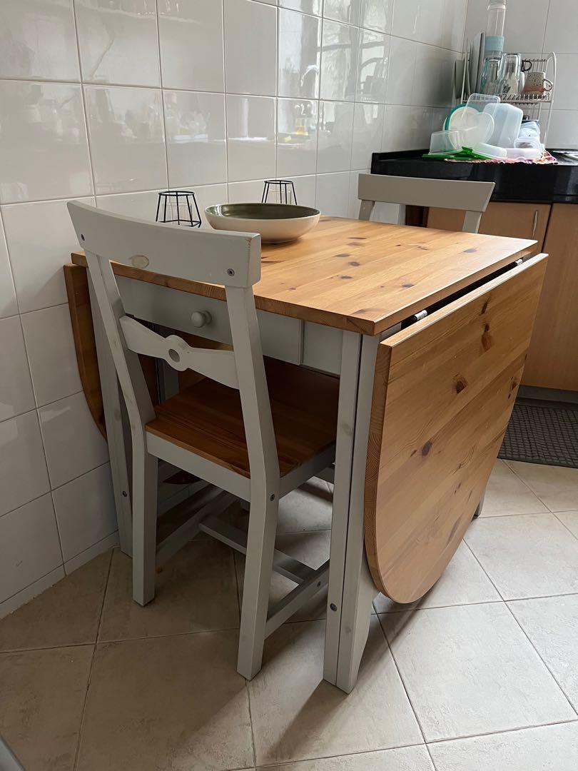 IKEA Gamleby Foldable Oak Dining Table and 4 Chairs, Furniture & Home