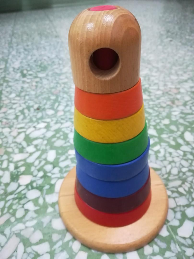 Ikea toy / Ikea staking tower / Ikea MULA stacking ring + wooden rolling dog., Hobbies & Toys