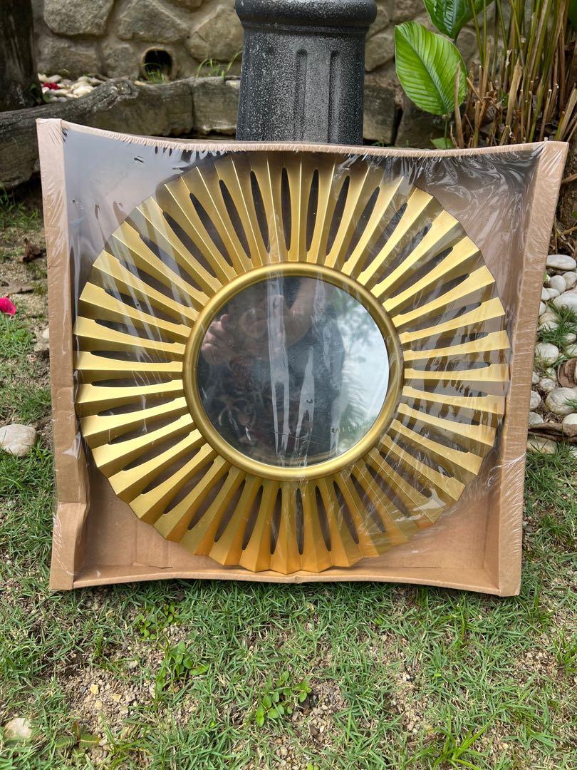 Kaison Gold Wooden Sun Mirror Wall Hanging Decor / Cermin Hiasan Dinding Kayu Matahari Emas (No