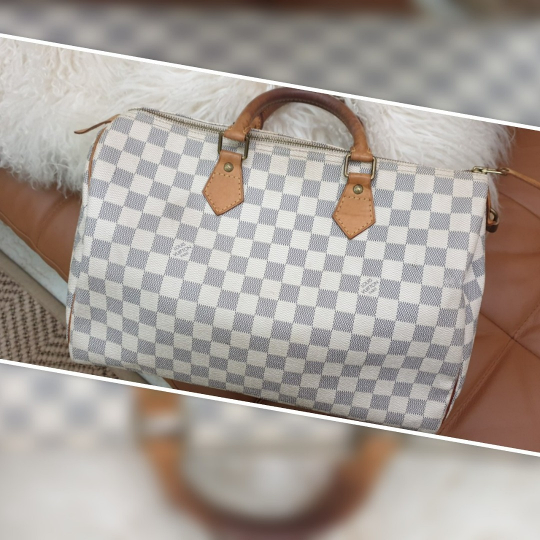 Louis Vuitton Damier Azur Speedy 35. Made in France. With Initials EAE.  Date code: BA2115., Luxury, Bags & Wallets on Carousell