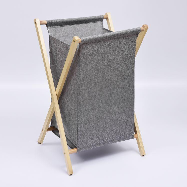 Muji style Laundry Basket Wood and Fabric Dark Grey 36x36x43 cm, Furniture & Home Living