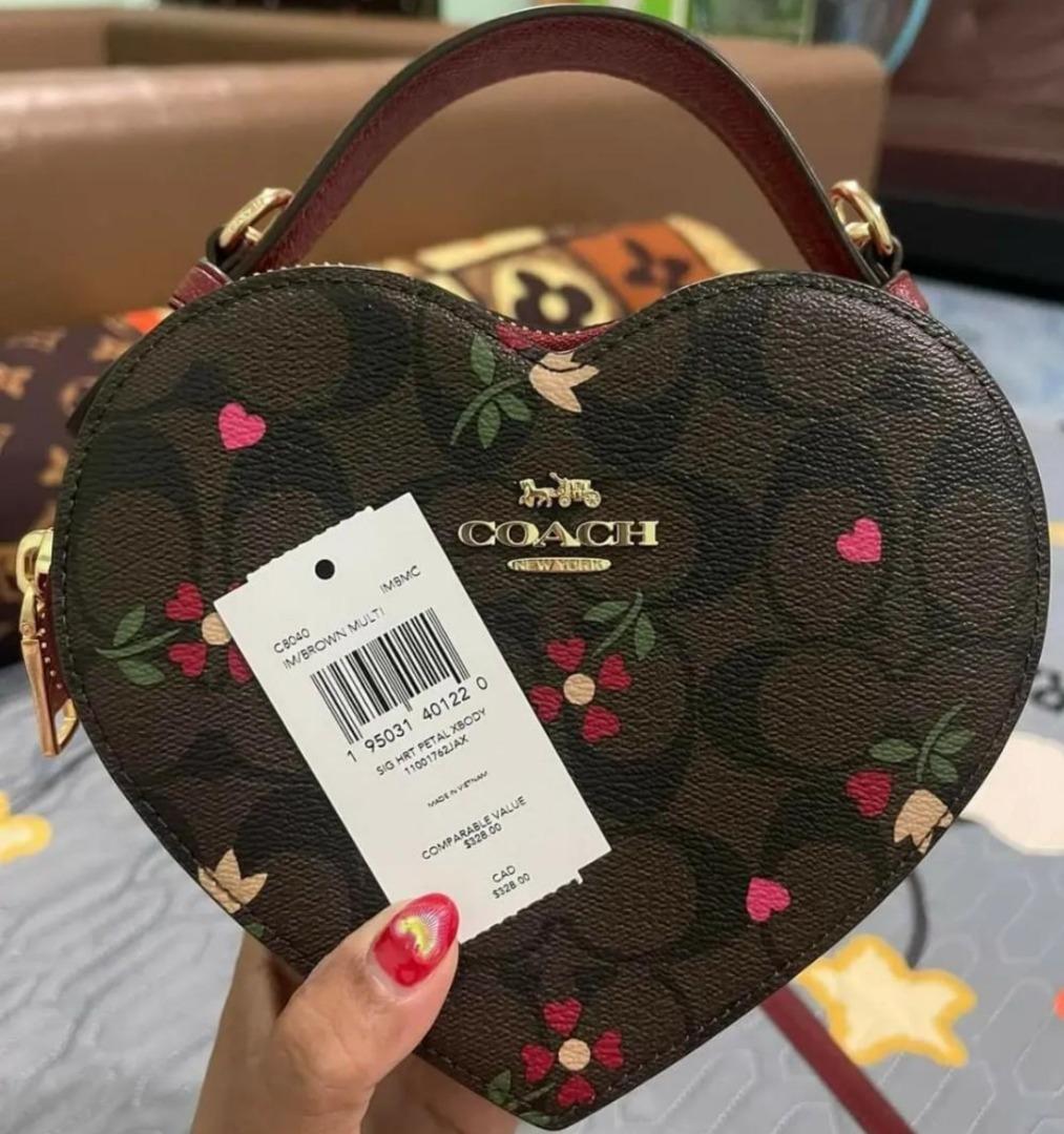 Coach Heart Crossbody In Signature Canvas With Heart Petal Print