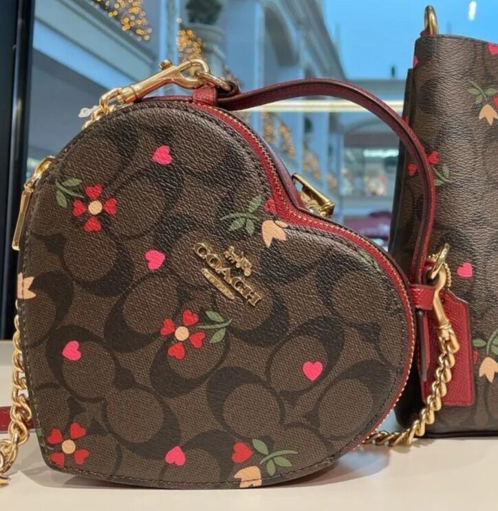 Coach Heart Crossbody Bag In Signature Canvas With Heart Petal Print C8040  - Brown Multi