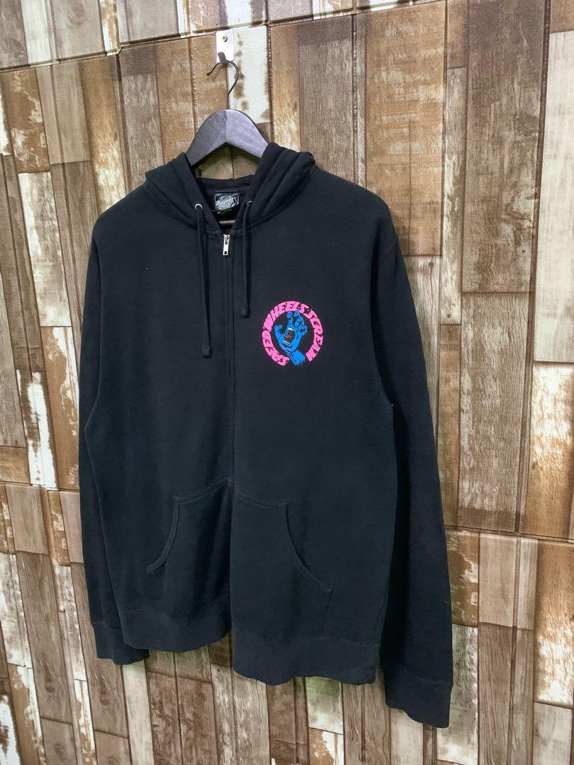 P22 Santa Cruz Skateboard Screaming Hand Speed Wheels Big Logo Zipper Hoodie