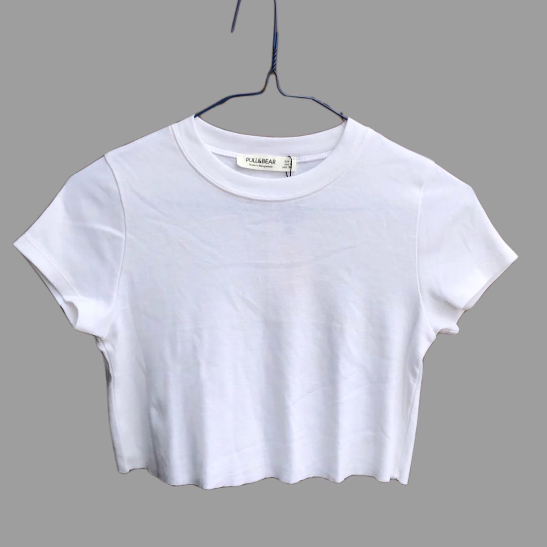 PULL & BEAR BASIC WHITE CROPTOP, Women's Fashion, Tops, Others Tops on ...