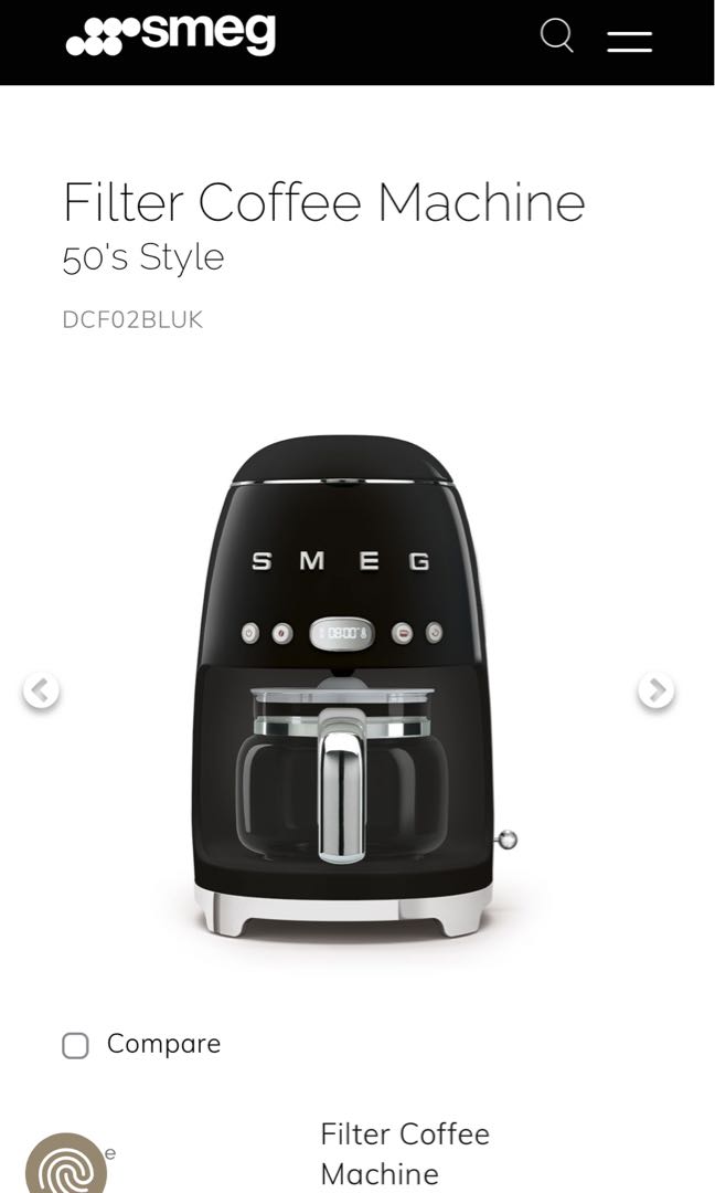 SMEG Drip Coffee Machine Black, TV & Home Appliances, Kitchen
