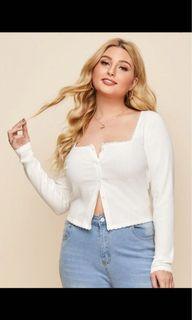 Shein Trimmed lace ribbed knit top