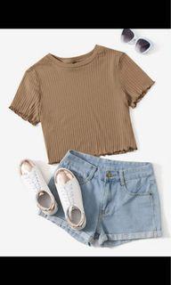 Shein Trimmed ribbed knit tee