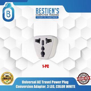 Universal AC Travel Power Plug Conversion Adaptor, 3 LEG, COLOR WHITE 1-PC
