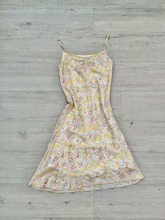Vintage floral yellow midi dress