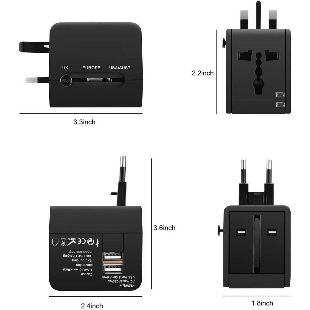 Worldwide All In One Universal Travel Adapter With Case International Power Adapter With 2 Usb 5349