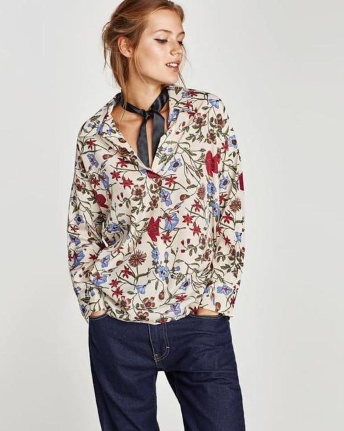 Zara Floral Top Blouse, Women's Fashion 