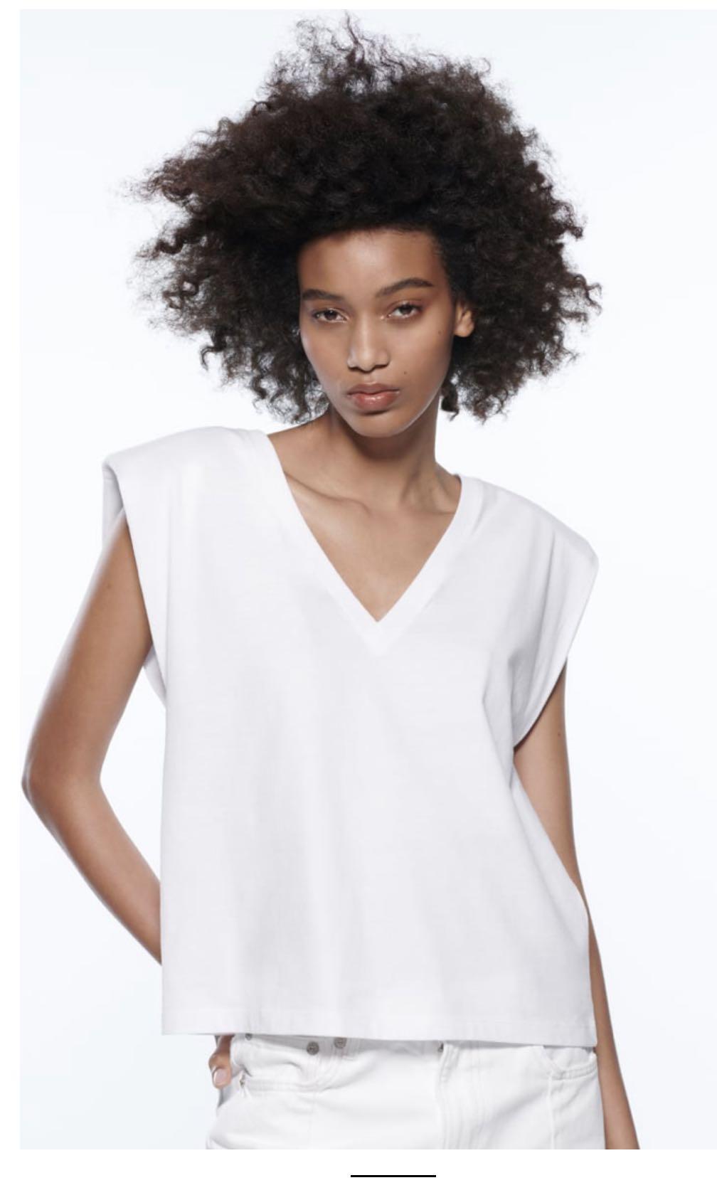 Zara T shirt with shoulder pads Women s Fashion Tops Sleeveless