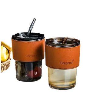 450ml Glass Cup with lid, sleeve and straw