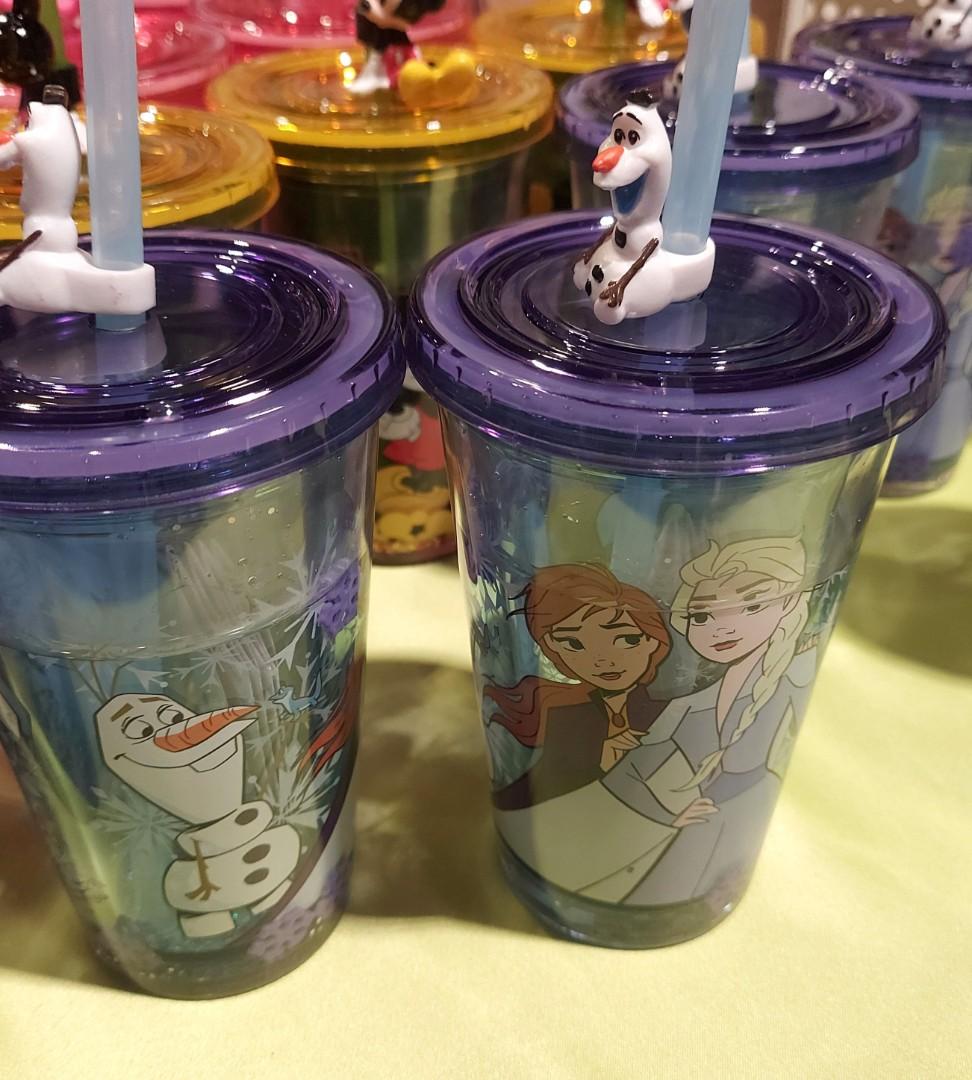 香港迪士尼樂園frozen 魔雪奇緣冰雪奇緣elsa Anna Olaf 愛莎安娜雪寶小白閃粉杯膠杯水杯有蓋連飲管全新正版