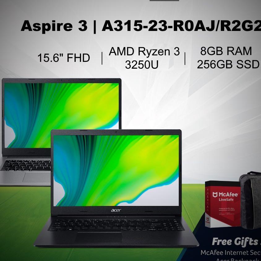 Acer Aspire 3 A315 23 R0AJ Silver R2G2 Black 15.6 Inch FHD Laptop with Ryzen 3 3250U Processor and 8GB RAM