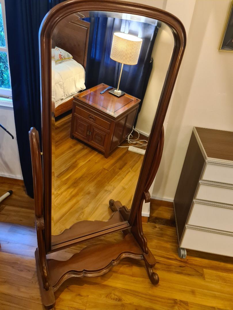 Antique wood standing mirror, Furniture & Home Living, Home Decor