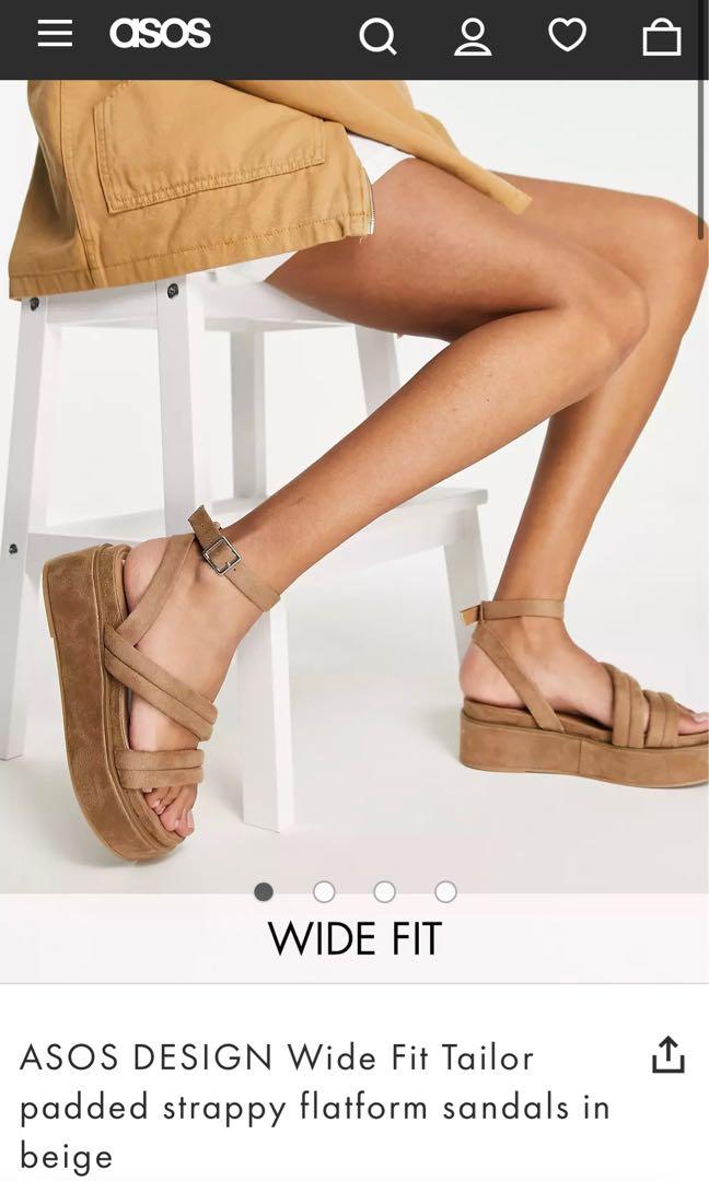 ASOS DESIGN Wide Fit Tailor padded strappy flatform sandals in beige