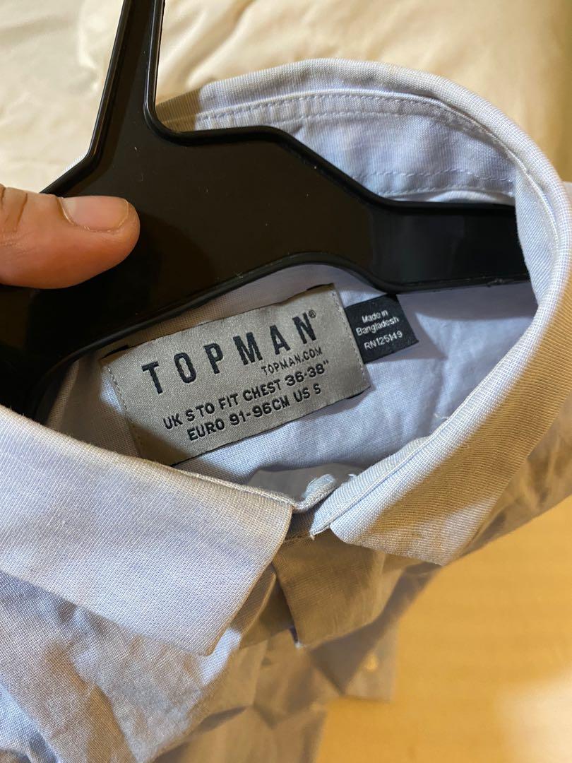 Authentic Topman Long Sleeves (Category: Formal Shirts) located in Mandaluyong City. Submitted by material_boi (Listing ID 1177205569, Image 3). Description: Parang linen yung tela. Di mainit. Powder blue color. Size small. Puwede pang office or panggala. May konting superficial stain lang sa front, pero natatanggal yan. RFS: decluttering .