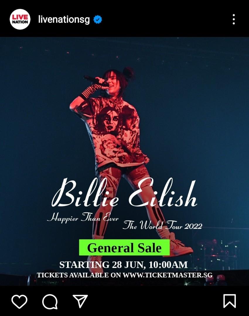 Billie Eilish Singapore 21 August 8pm concert tickets, Tickets