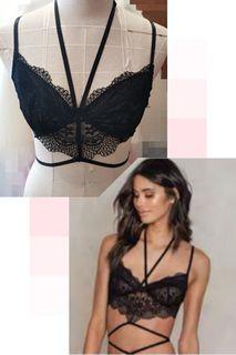 Black Cross strap lace bra without padding