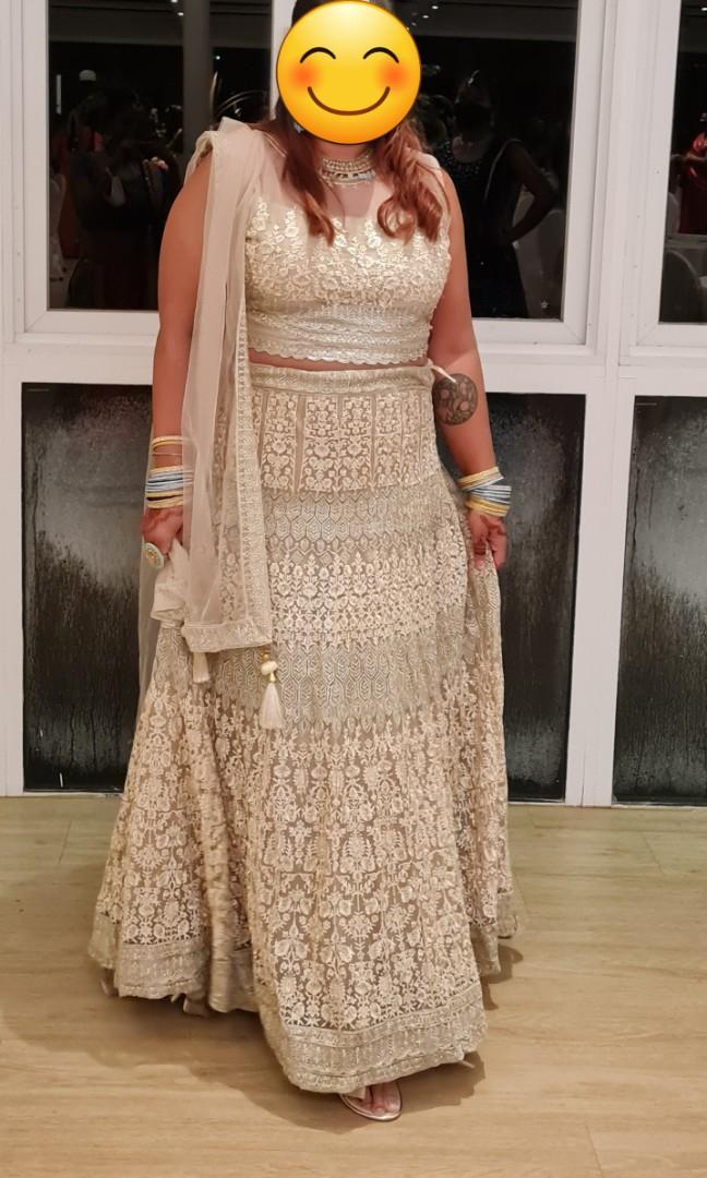 Champagne Gold Glimmer Geometric Lehenga