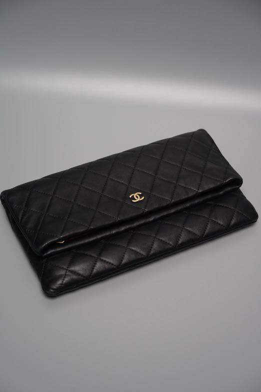 Chanel fold over clutch in black lambskin Luxury Bags Wallets on Carousell