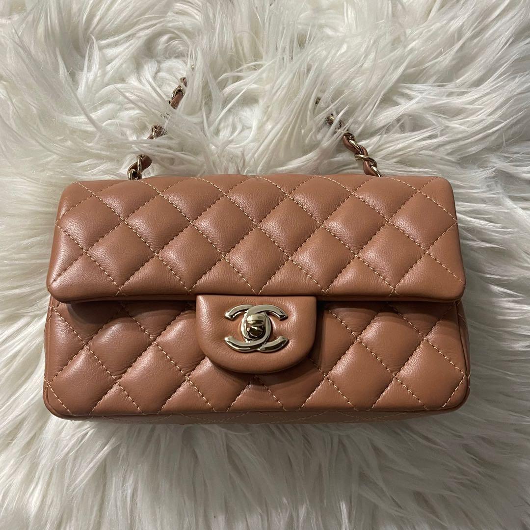 Chanel mini rectangular caramel lambskin, Luxury, Bags & Wallets