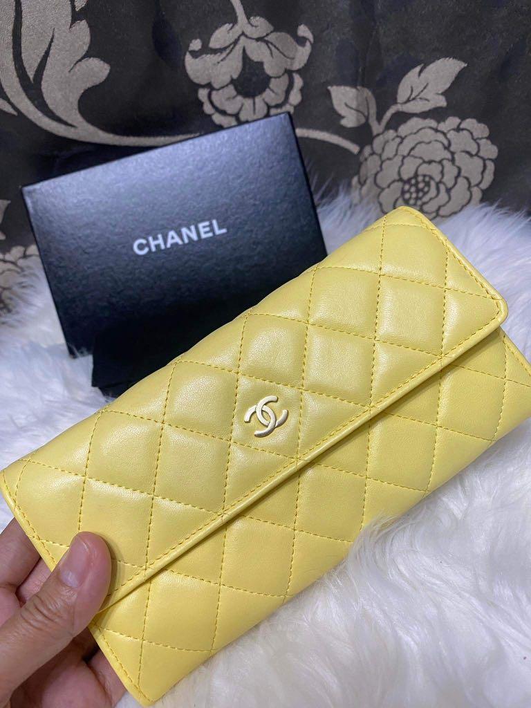 Chanel Yellow Lambskin Long Wallet, Luxury, Bags & Wallets on Carousell