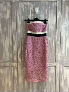 Cynthia Rowley超美粉色蕾絲合身平口barbie洋裝禮服