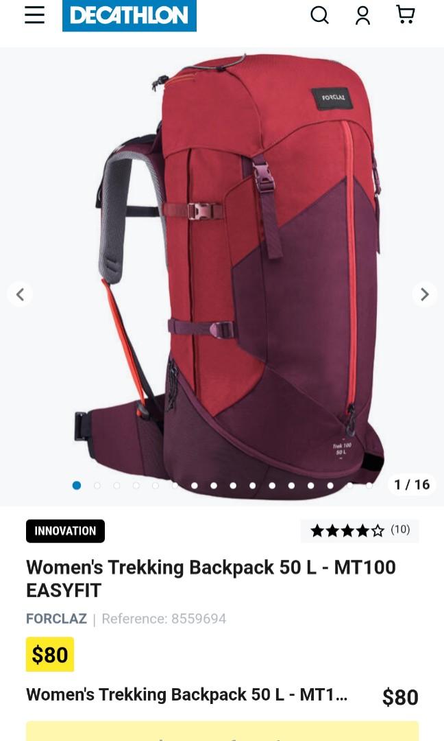 DECATHLON Women's Trekking hiking Backpack bagpack 50 L - MT100 EASYFIT,  Sports Equipment, Hiking & Camping on Carousell
