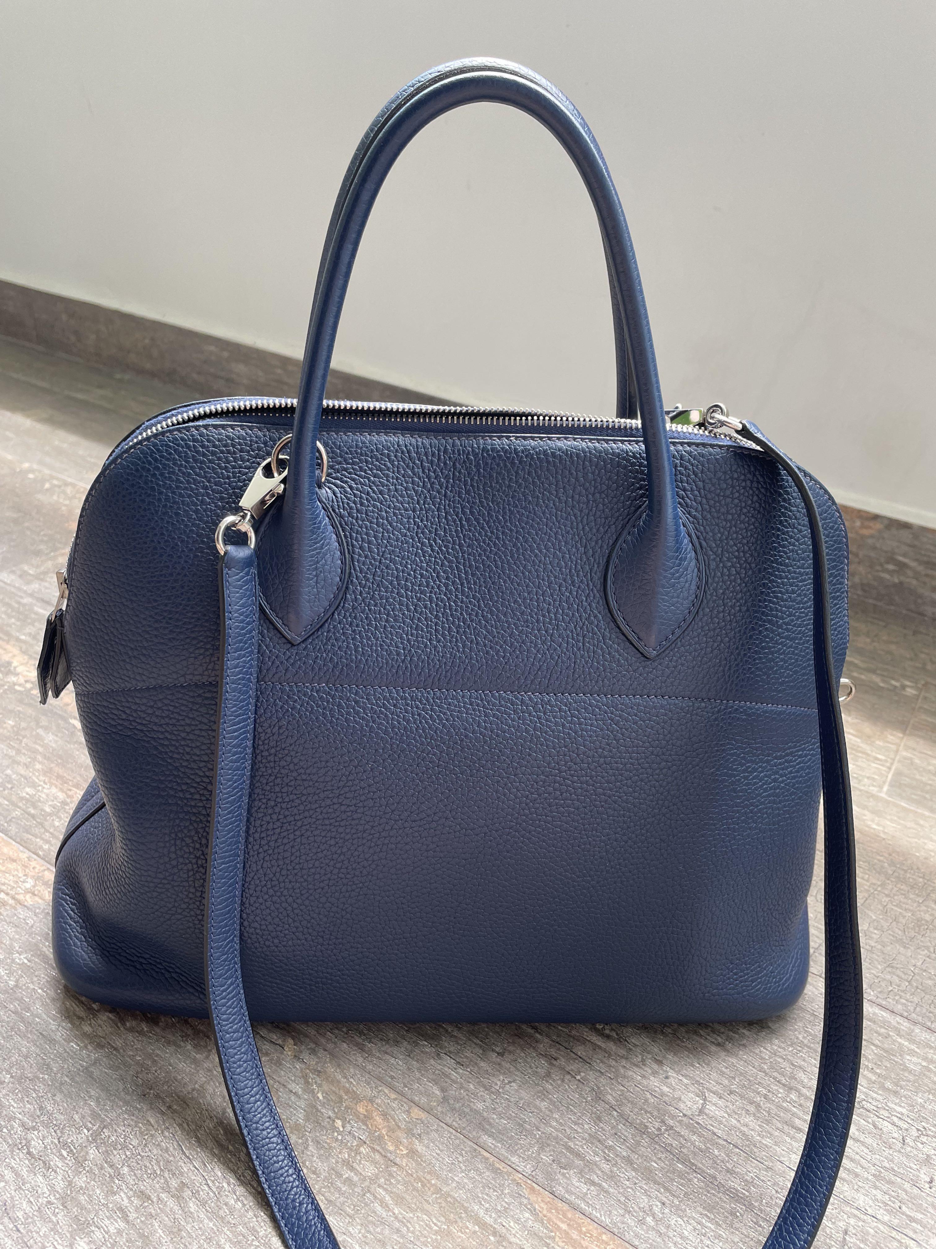 HERMES BOLIDE 35 Handbag 2way Gold Blue Denim Vache Leather 82969