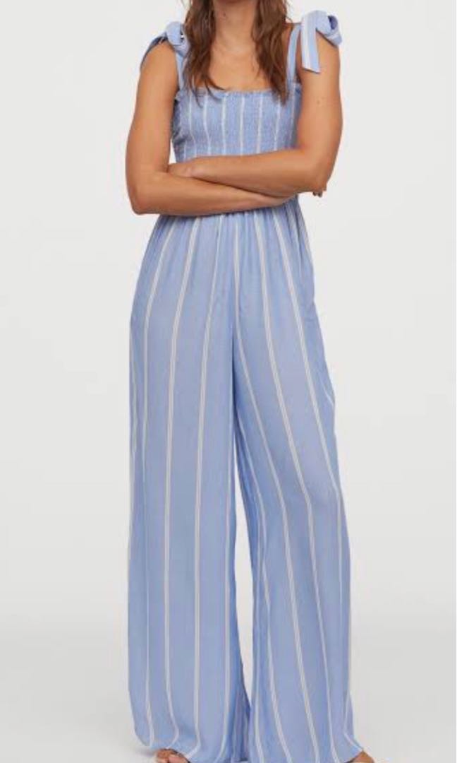 H&m blue and deals white striped jumpsuit