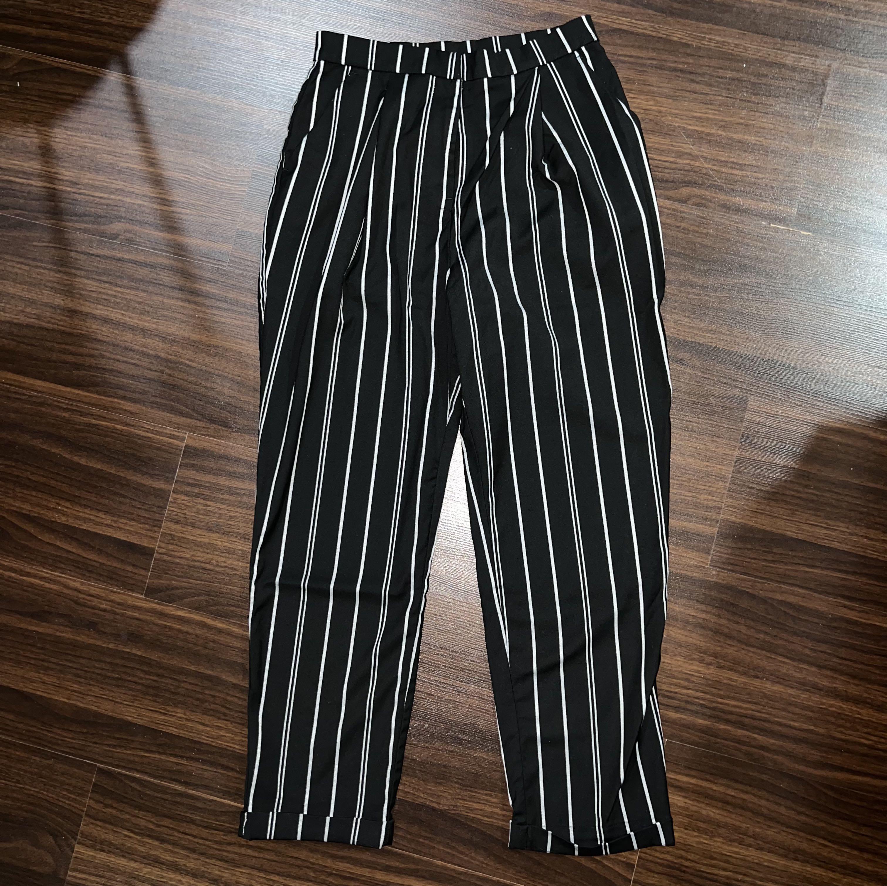 H&m black striped trousers deals