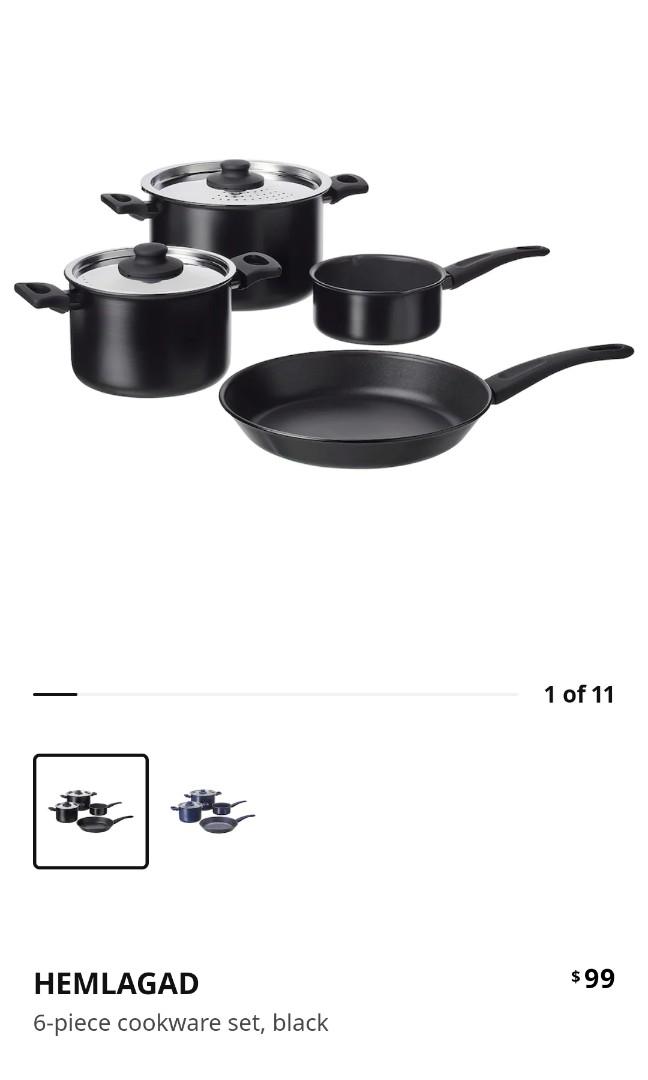 HEMLAGAD 6-piece cookware set, black - IKEA