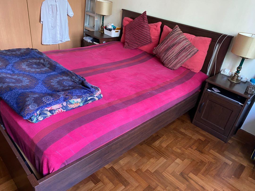 Ikea Queen malm bed and side tables with mattress, Furniture & Home Living, Furniture, Bed