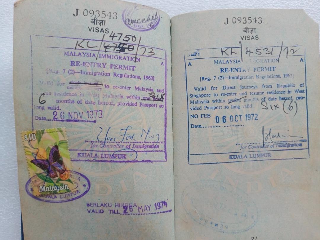 INDIA PASSPORT for COLLECTION 1971 , well travelled KOTA KINABALU