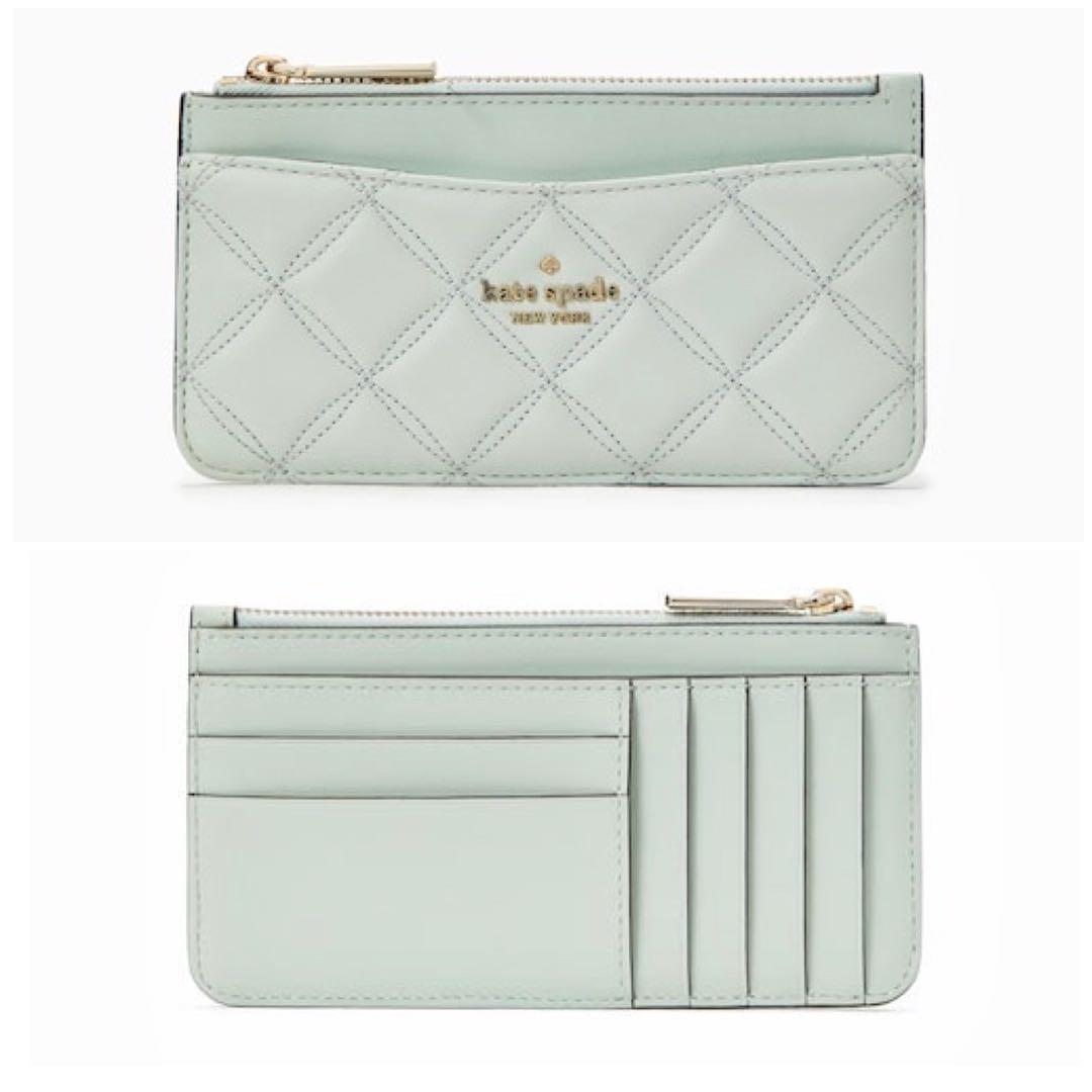 INSTOCK Kate Spade Natalia Large Slim Card Holder Wallet Crystal Blue Light Green Mint