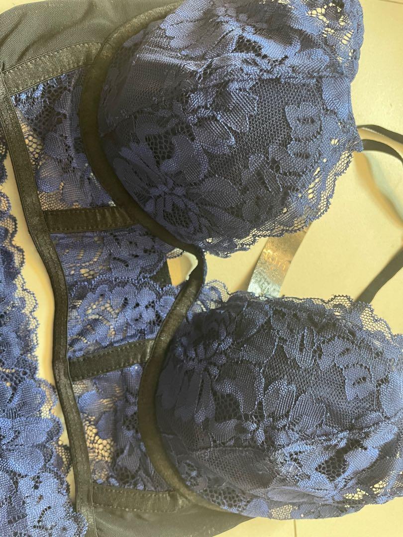 Lipsy blue tie-up lace bra set, Women's Fashion, New Undergarments
