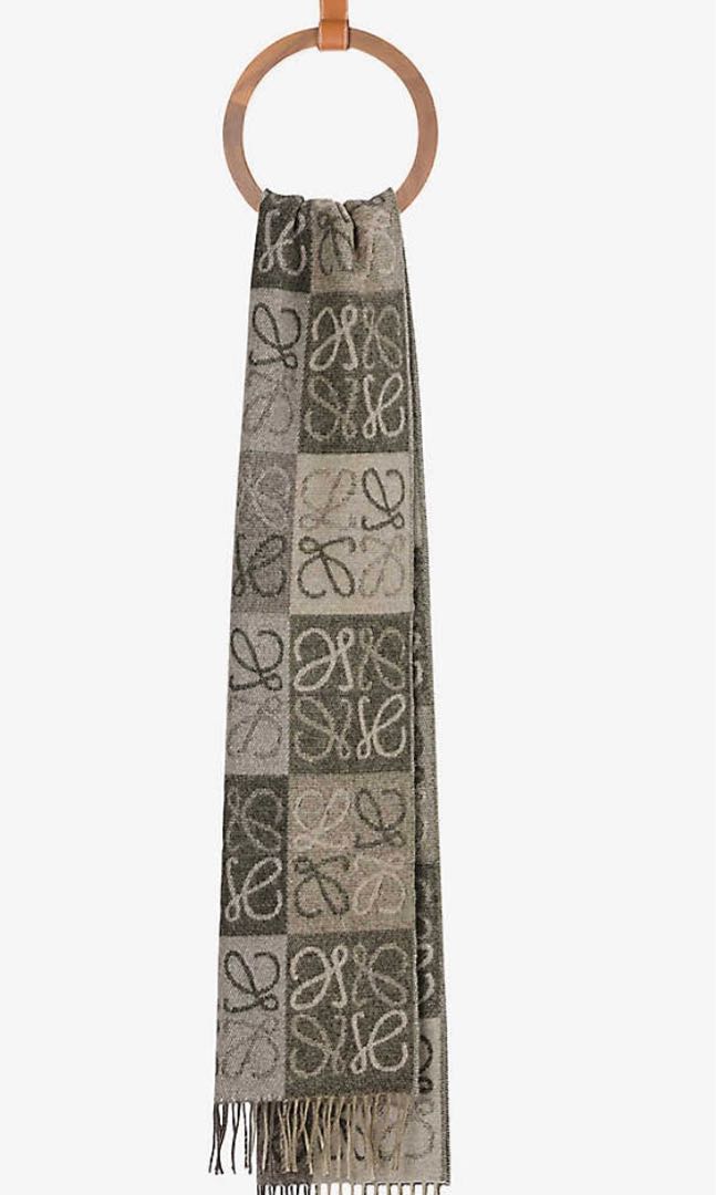 ANAGRAM DOUBLE-SIDED SCARF 182 CM IN BLACK MIX DOVE GRAY WOOL AND CASHMERE 357780