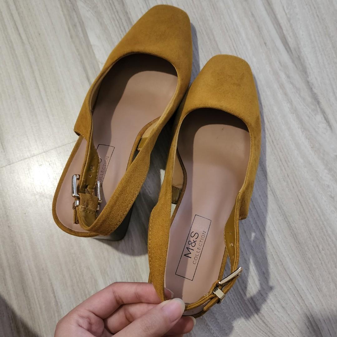 M S Collection Mustard Yellow Block Heels