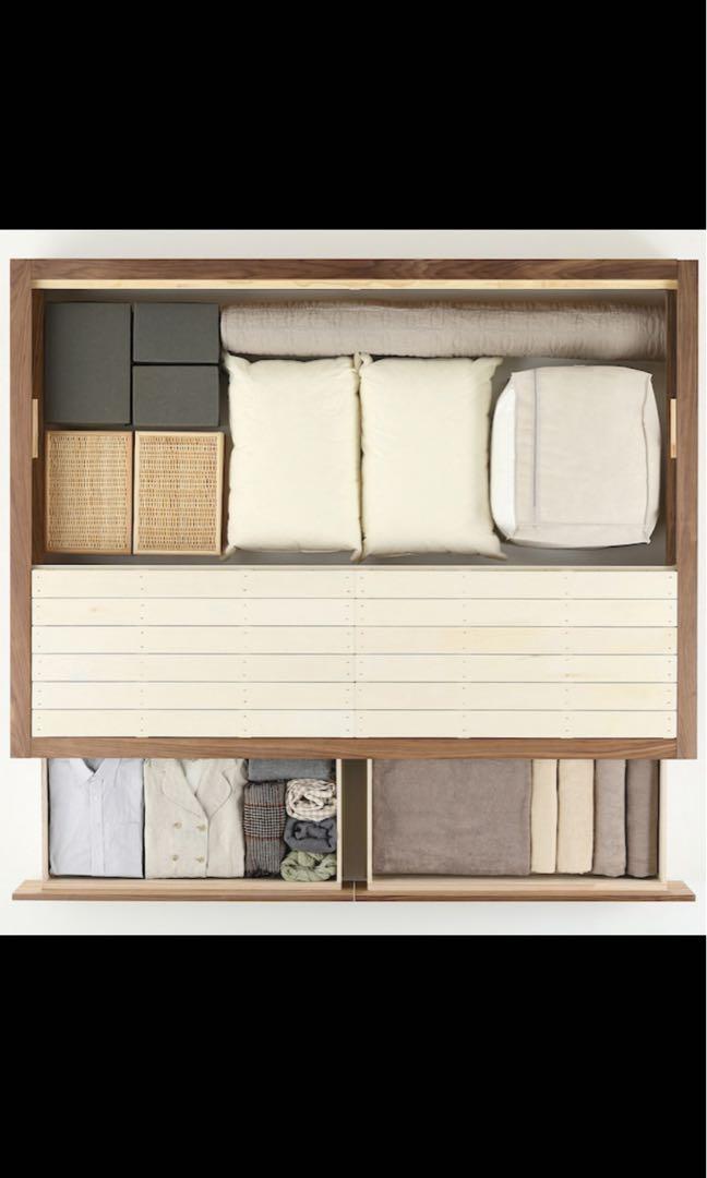 Muji double bed Oak Wood with storage bed frame, 傢俬＆家居, 傢俬, 床架及床褥 on