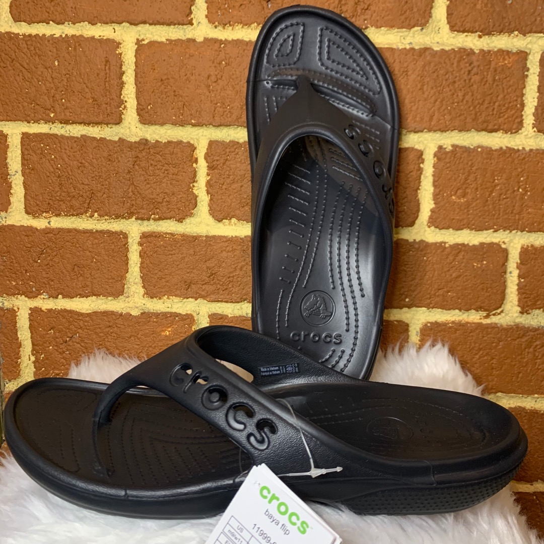 Original Crocs Baya Flip Black US Men 9 Women 11 Men s Fashion Footwear Slippers Slides on Carousell